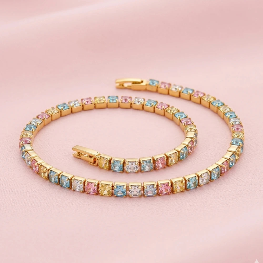 Bracciale Tennis Aqua – Acciaio Placcato Oro con Cristalli Mix
