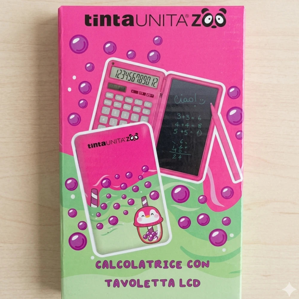 Calcolatrice con Lavagna LCD TintaUNITA Zoo Bubble Tea – Gadget Scuola 2-in-1 Matcha