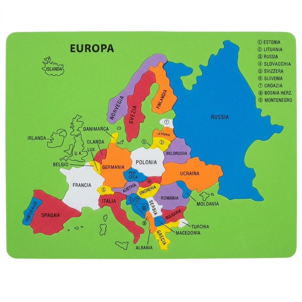 Puzzle Didattico in Gomma EVA Geografia Italia ed Europa - Lebez Niji