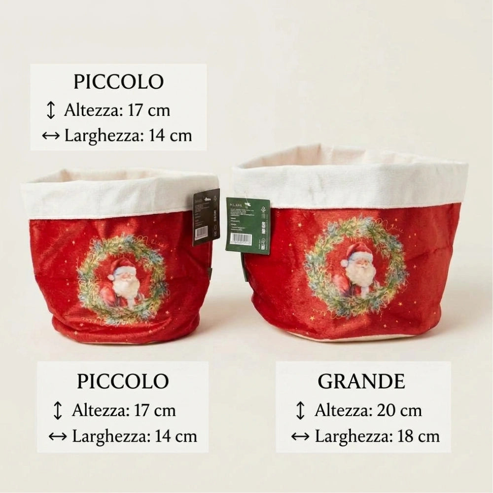 Cestino Natalizio Portaconfetti in Velluto Rosso con Babbo Natale