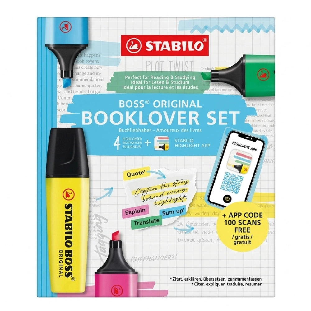 Set evidenziatori STABILO Booklover da 4 con 100 scansioni app