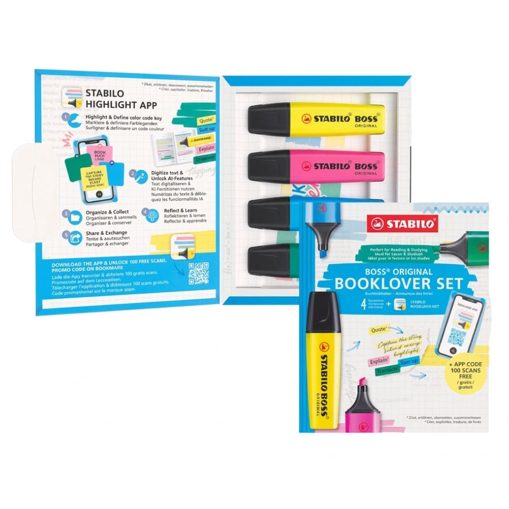 Set evidenziatori STABILO Booklover da 4 con 100 scansioni app