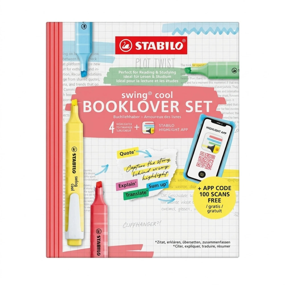 Set evidenziatori STABILO Booklover da 4 con 100 scansioni app