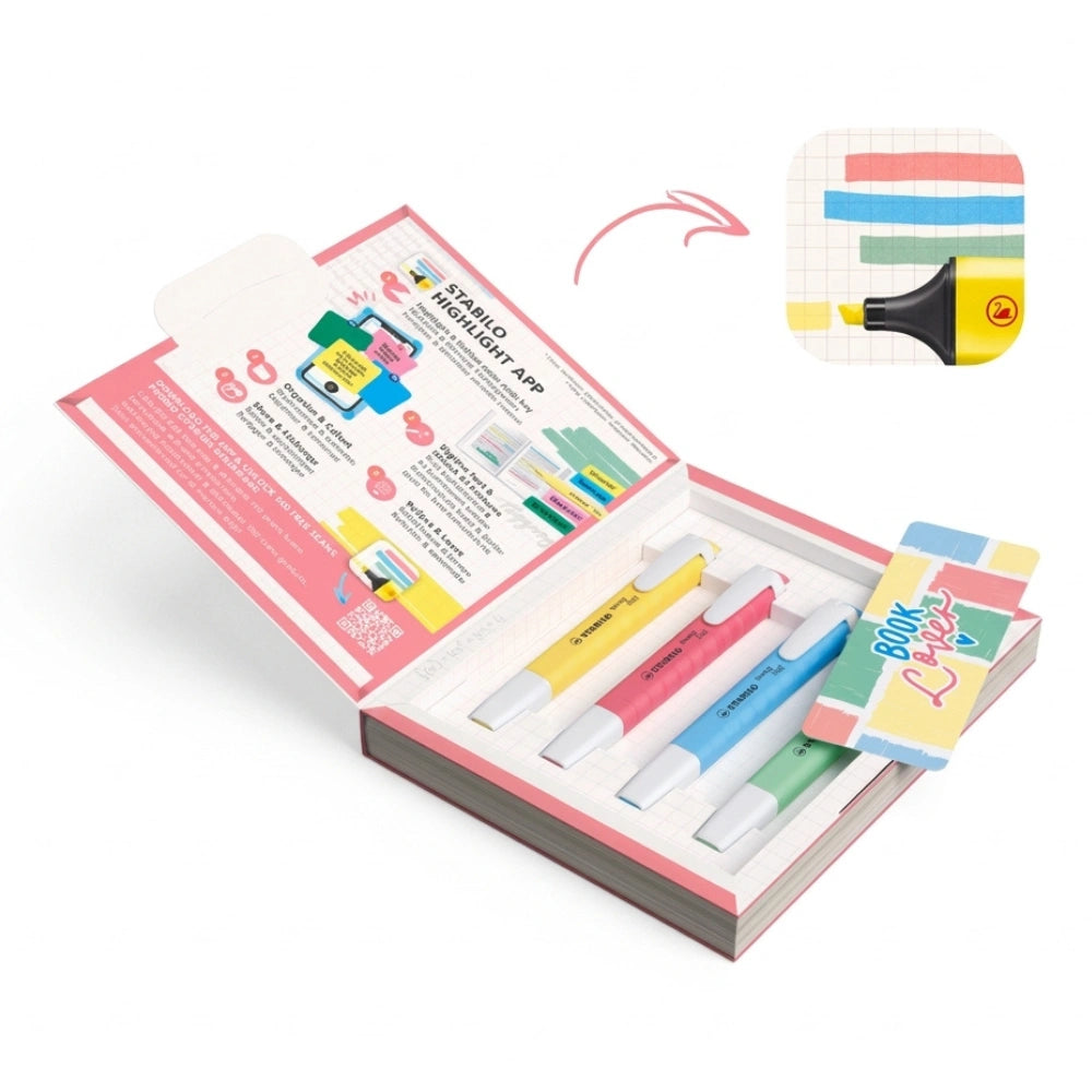 Set evidenziatori STABILO Booklover da 4 con 100 scansioni app