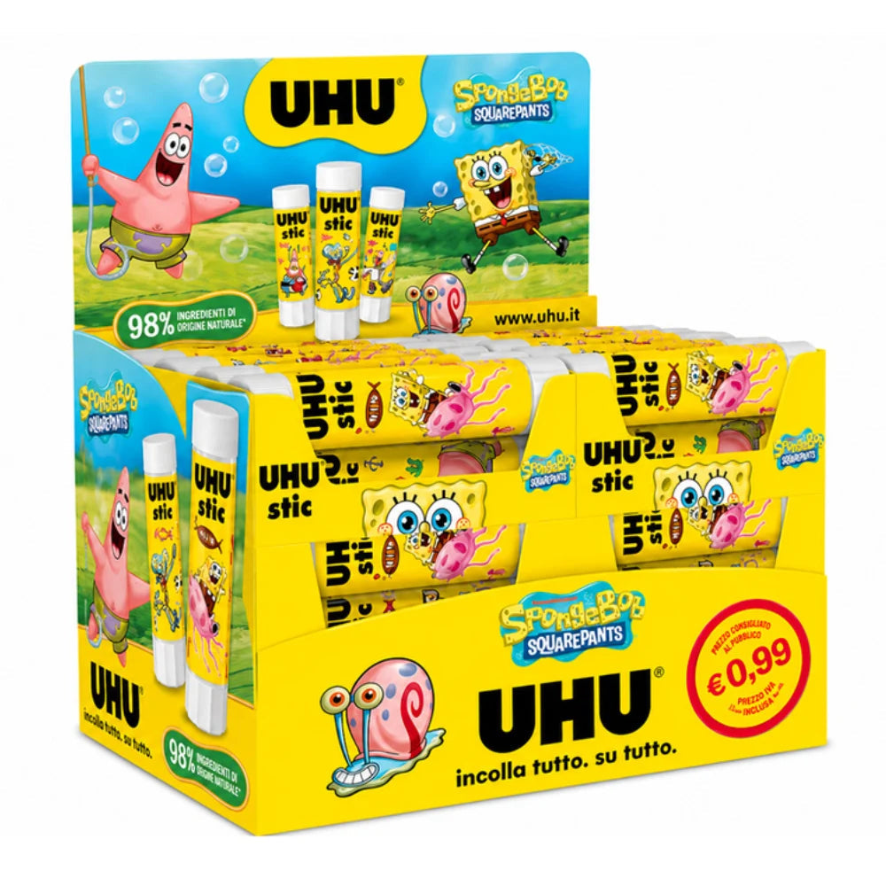 Colla Stick UHU ReNature SpongeBob – 4 stick collezionabili: SpongeBob, Patrick, Mr. Krabs, Sandy