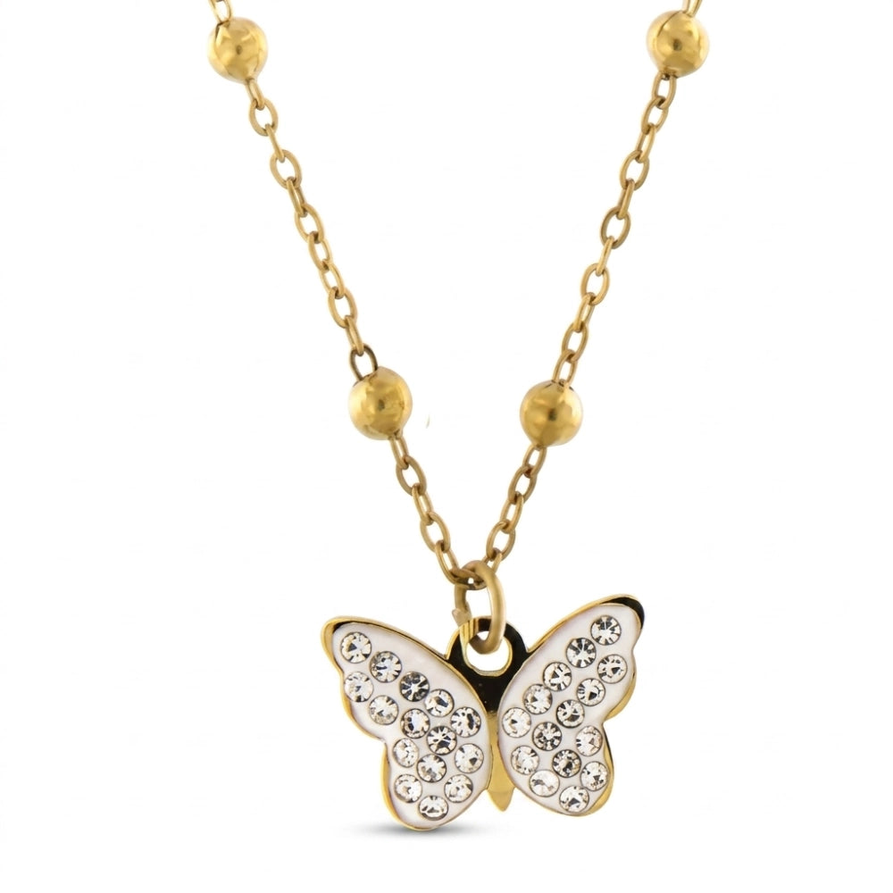 Collana Donna in Acciaio Gold Farfalla con Zirconi – Aqua