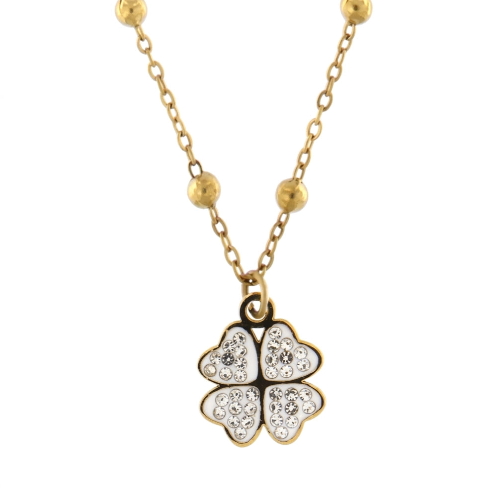 Collana Donna in Acciaio Gold Quadrifoglio con Zirconi – Aqua