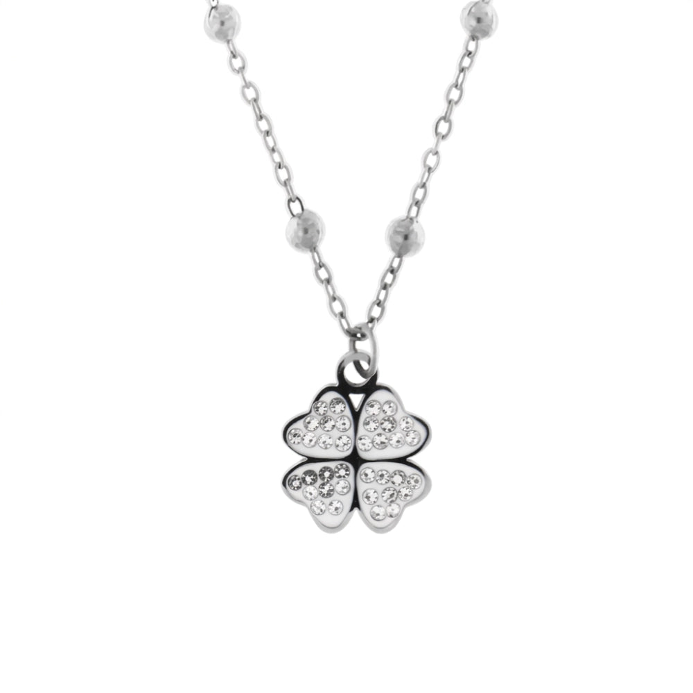 Collana Donna in Acciaio Quadrifoglio con Zirconi – Aqua