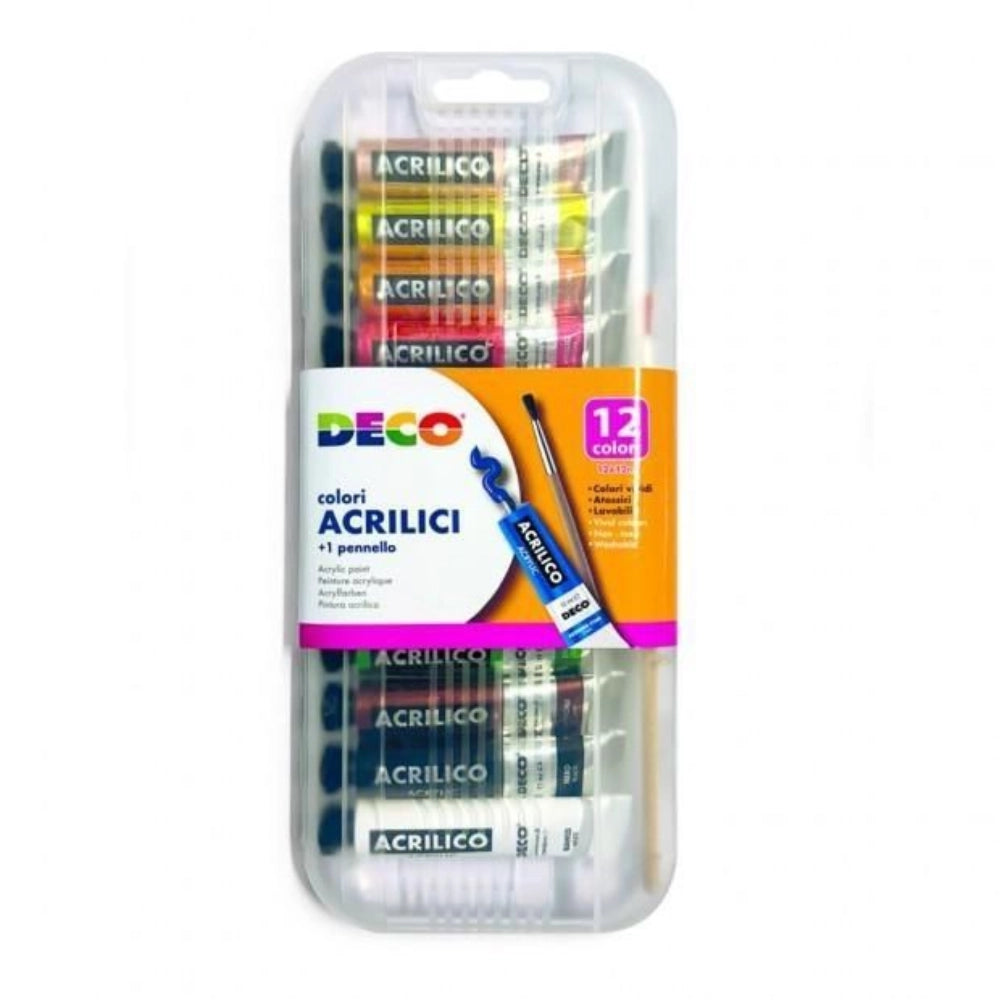 Colori Acrilici Deco – Set 12 Colori 12ml con Pennello
