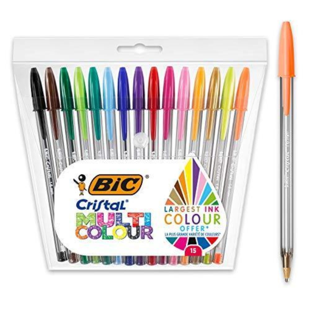 Confezione 15 Penne a Sfera BIC Cristal Multicolor – Colori Assortiti