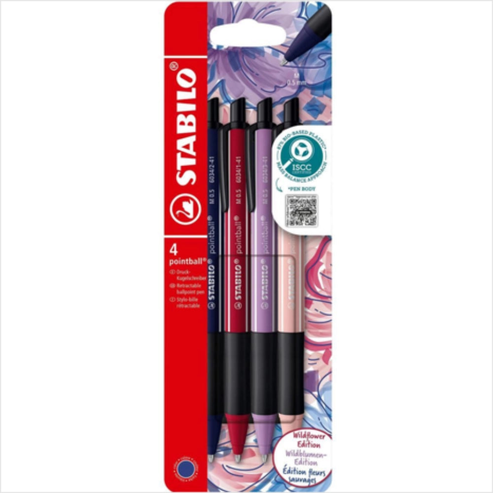 Confezione STABILO Pointball Wildflower Edition da 4 penne a sfera inchiostro nero