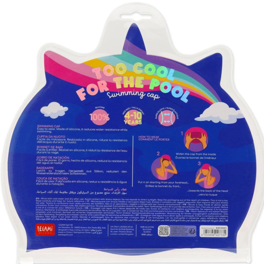 Cuffia da nuoto bambini Legami Milano Unicorno - retro confezione con istruzioni