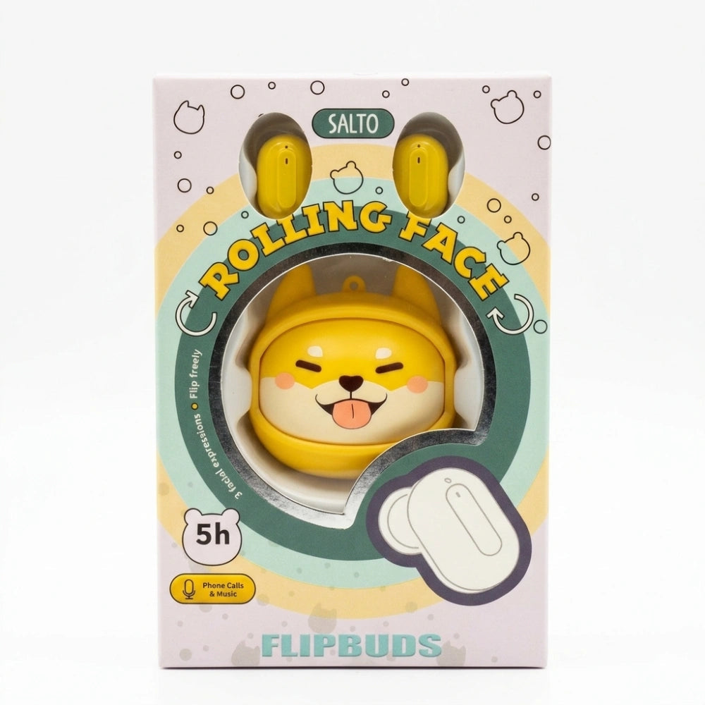 Salto Flipbuds Rolling Face Shiba – packaging fronte con logo Rolling Face e brand SALTO