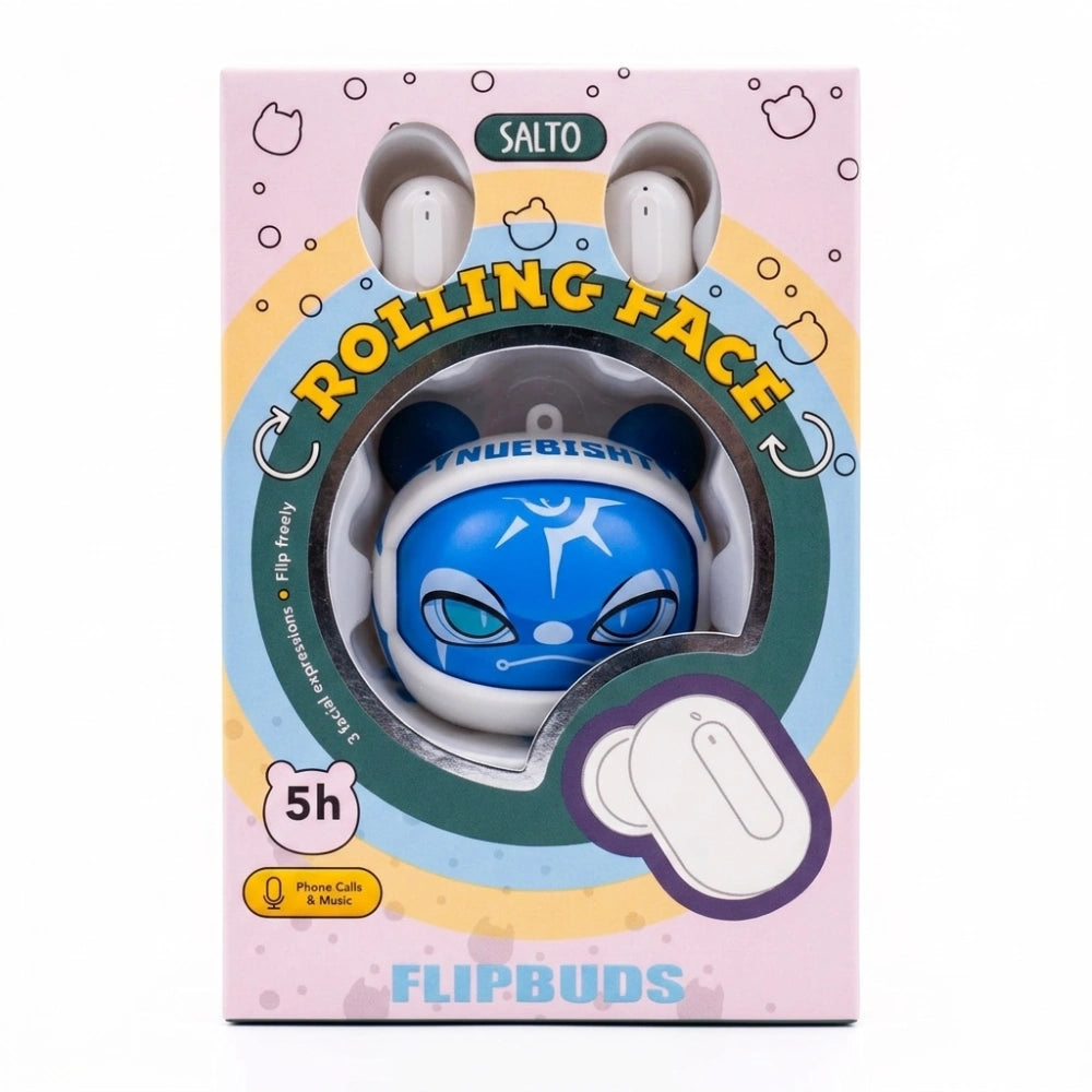 Salto Flipbuds Rolling Face Bibo Baby – terza espressione con segno blu sulla fronte