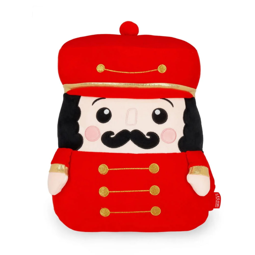 Cuscino Legami Nutcracker Super Soft a forma di schiaccianoci rosso su fondo bianco