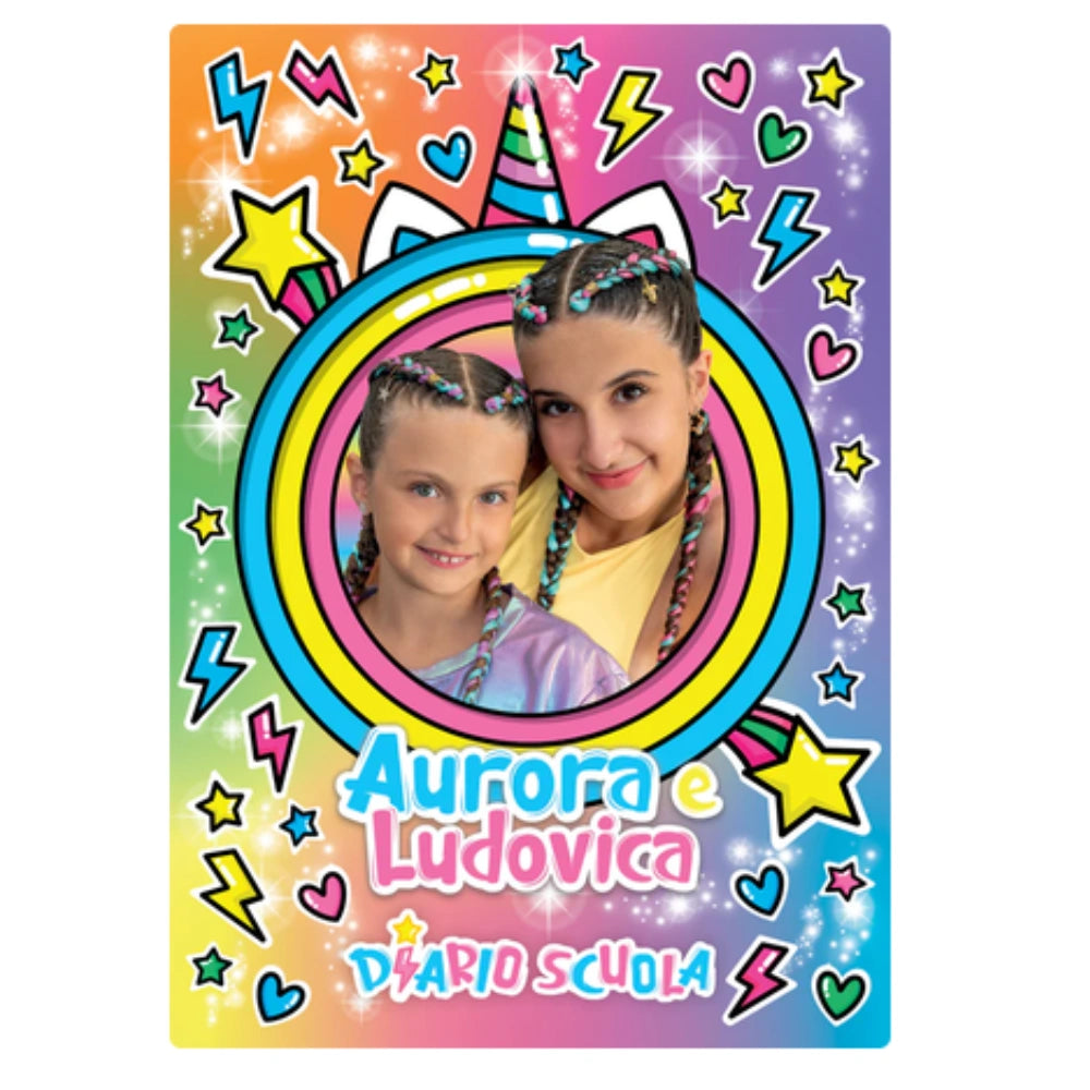 Diario Scuola Aurora e Ludovica – retro copertina con mascotte unicorni e logo Pon Pon Edizioni
