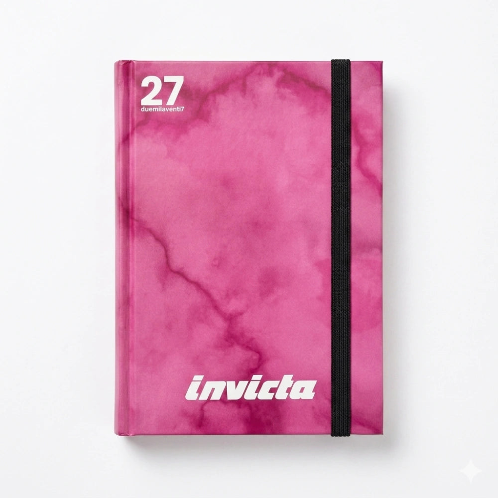 Diario Invicta Pocket con Elastico Rosa Marmo — Tascabile 16x11x3 cm | Anno 2027