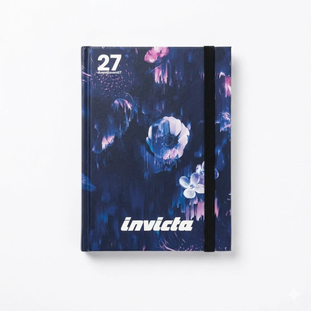 Diario Invicta Standard con Elastico Blu Glitch Floreale — 18x13x3 cm | Anno 2027