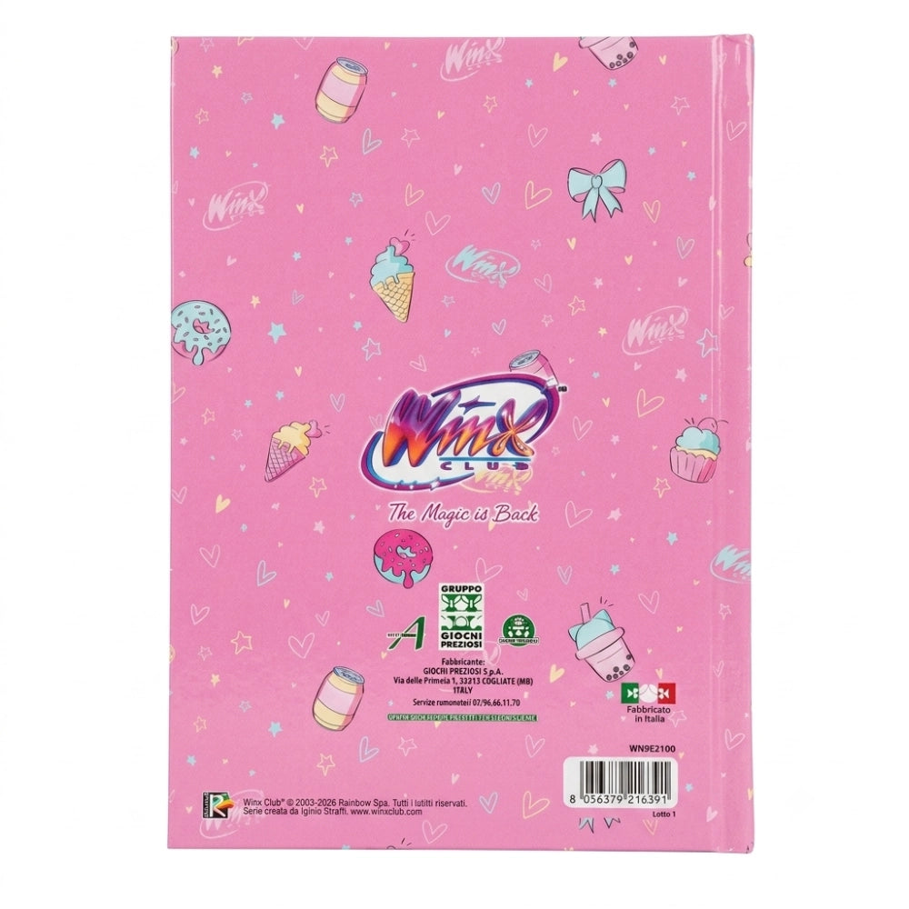 Diario Winx Club 2026/2027 – retro copertina rosa con pattern dolci
