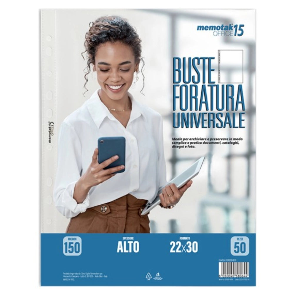 Buste 4 Fori portalistini Memotak 22x30 cm – 150 Micron – Confezione 50 pz
