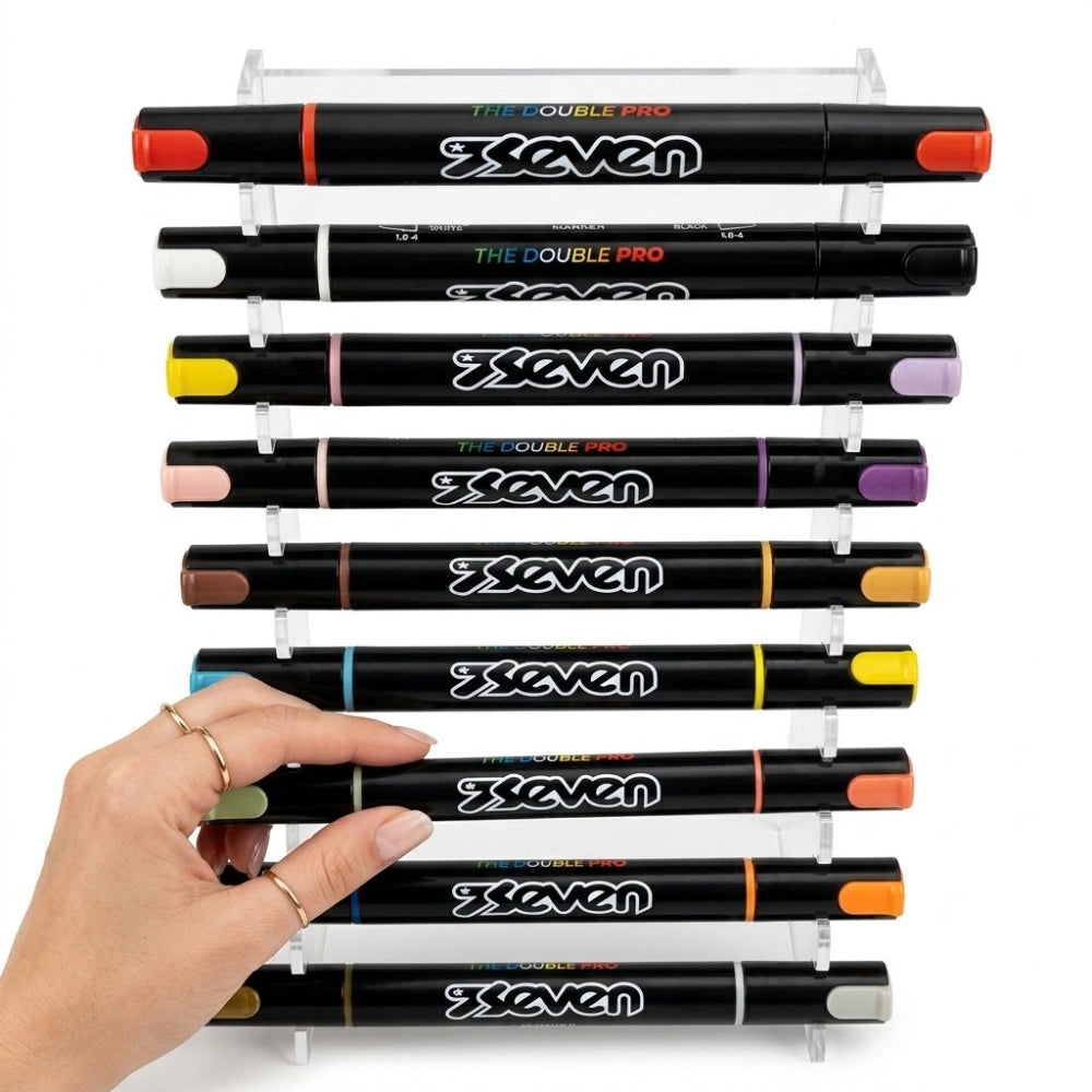 Espositore Seven The Double Pro in plexiglass con 9 pennarelli acrilici, 18 colori