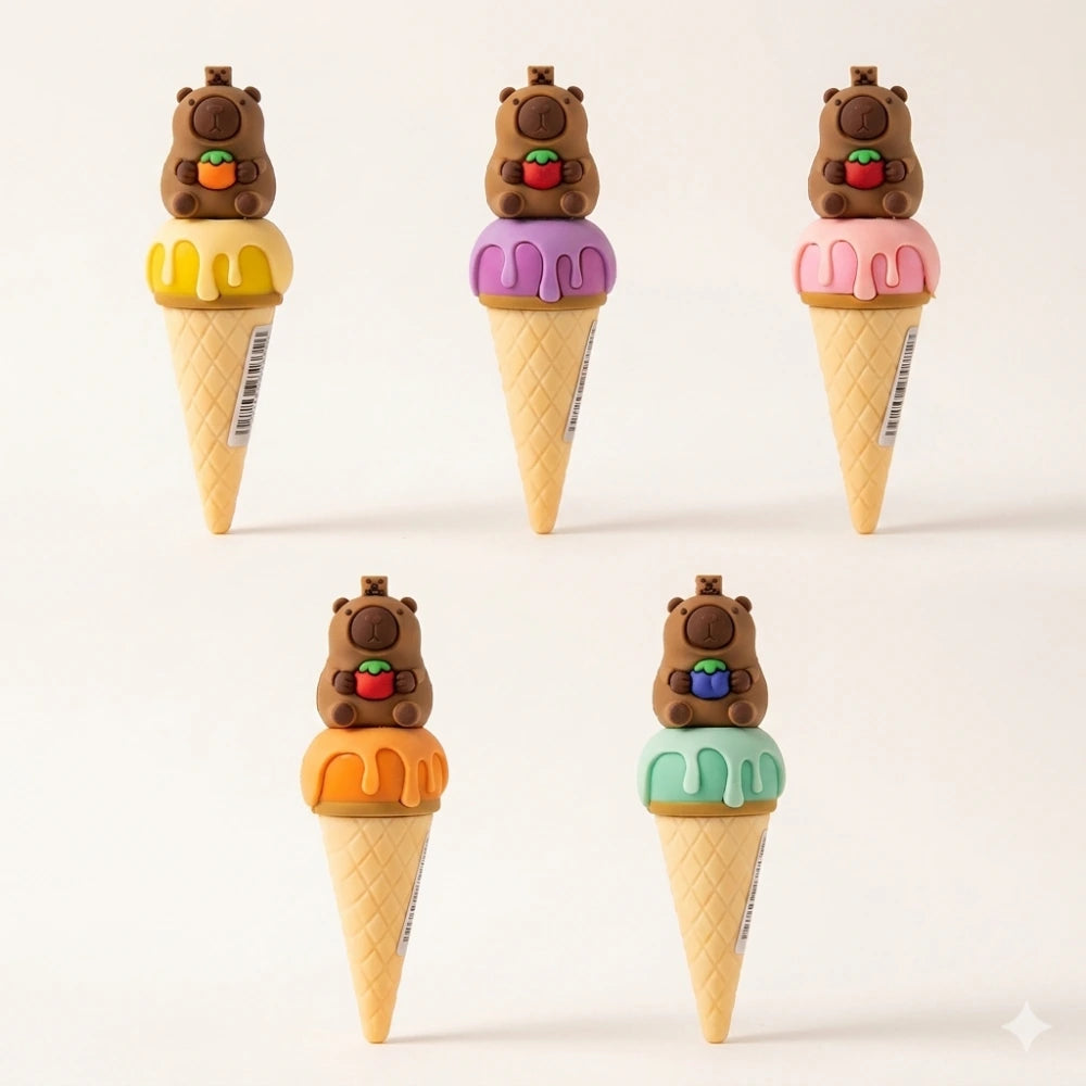 Set 5 Evidenziatori Capybara – Cono Gelato con Topper