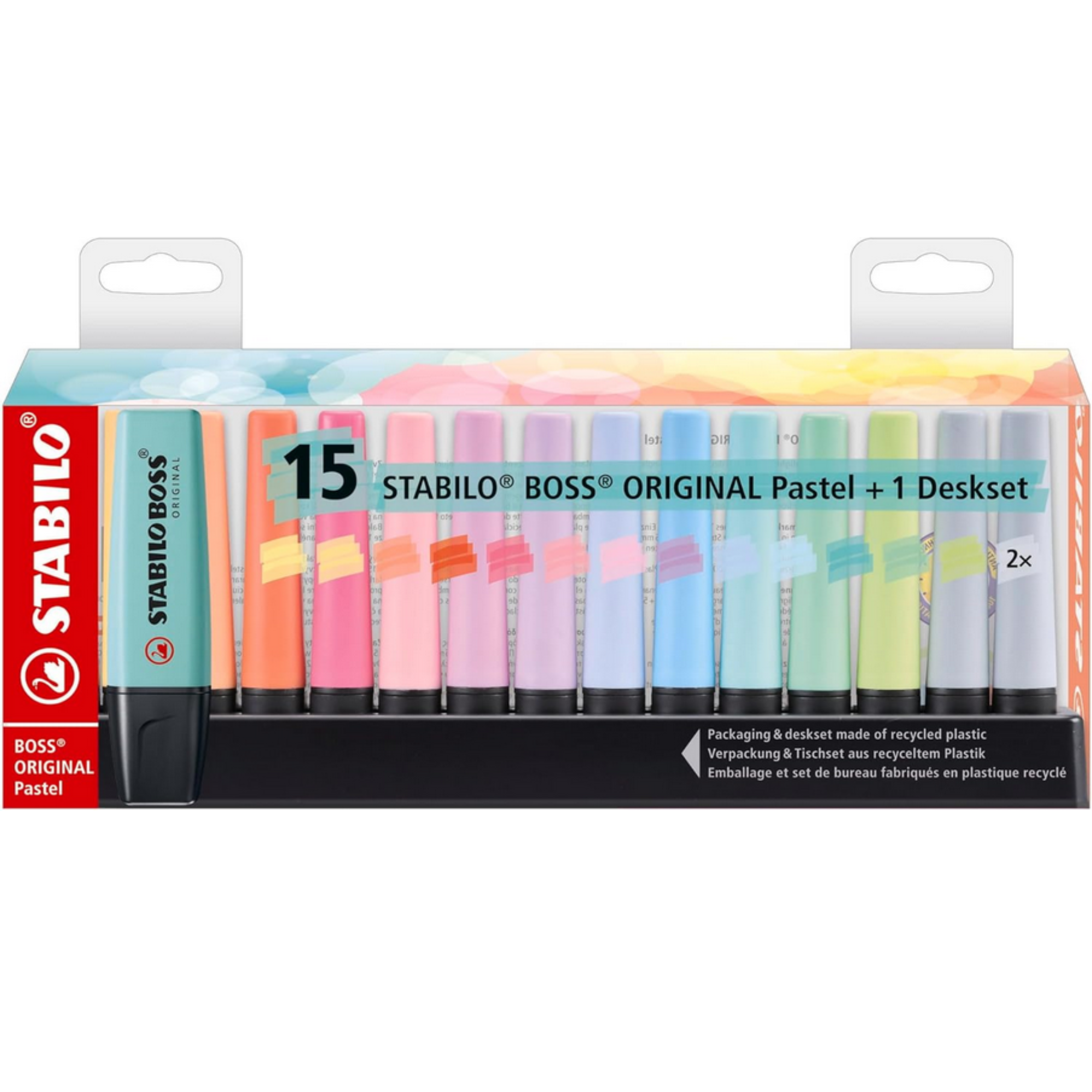 STABILO BOSS Desk Set 15 Colori – 8 Fluo + 7 Pastel, Made in Germany