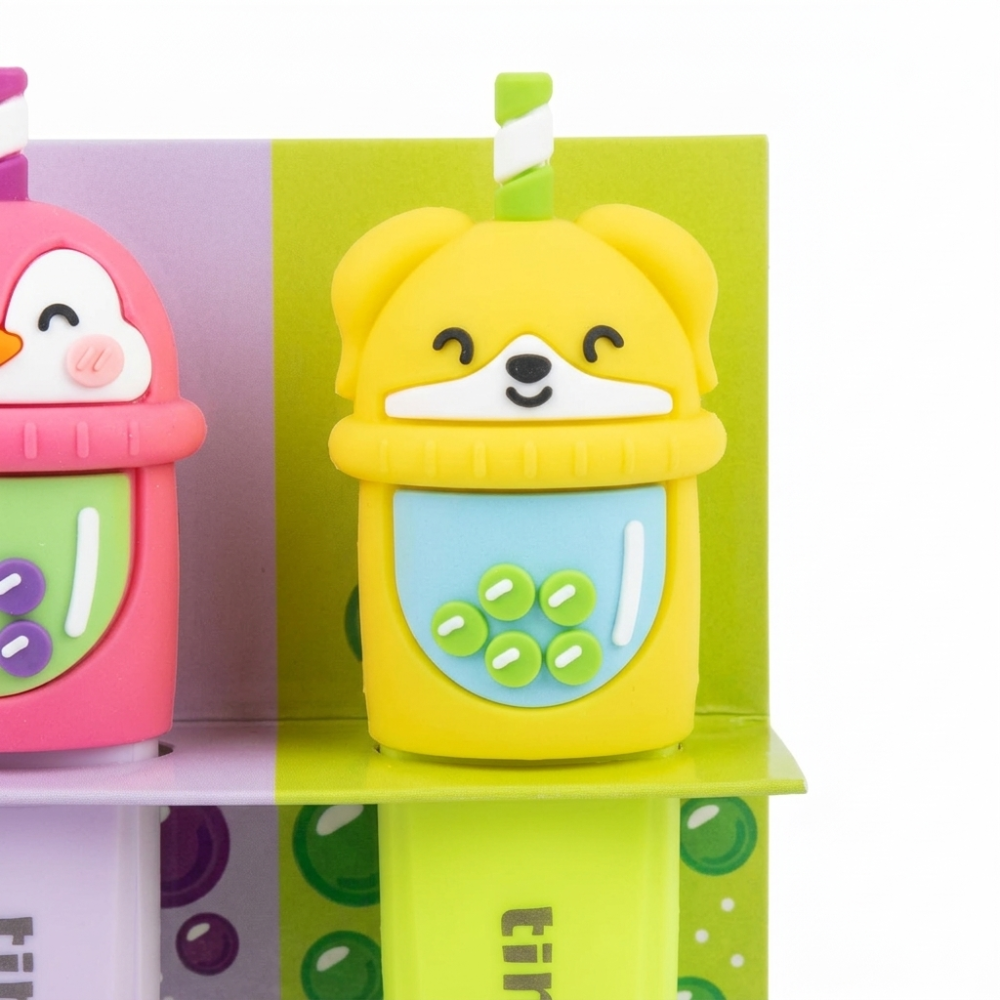 TintaUNITA Zoo Bubble Tea – Set 4 Evidenziatori Kawaii con Bustina