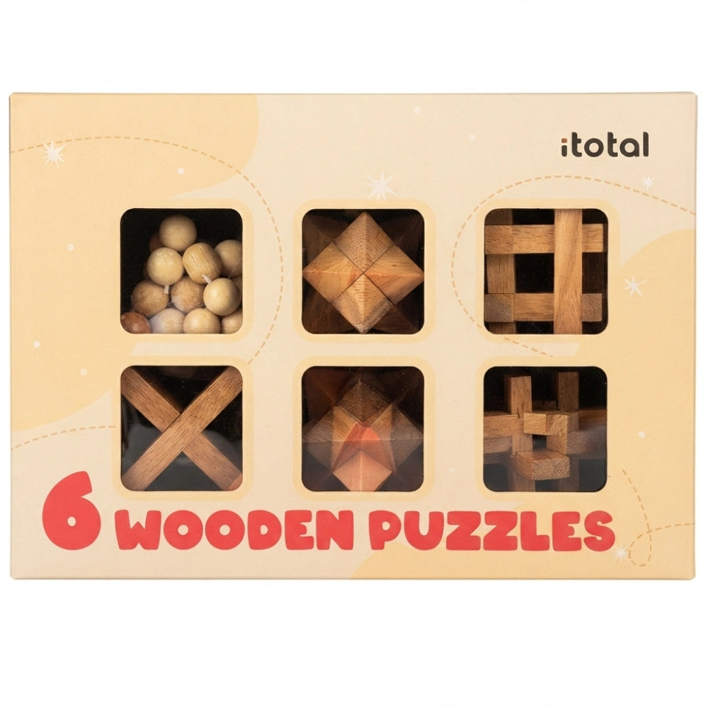 Set 6 Wooden Puzzles iTotal XL3179 – confezione con 6 rompicapi in legno naturale