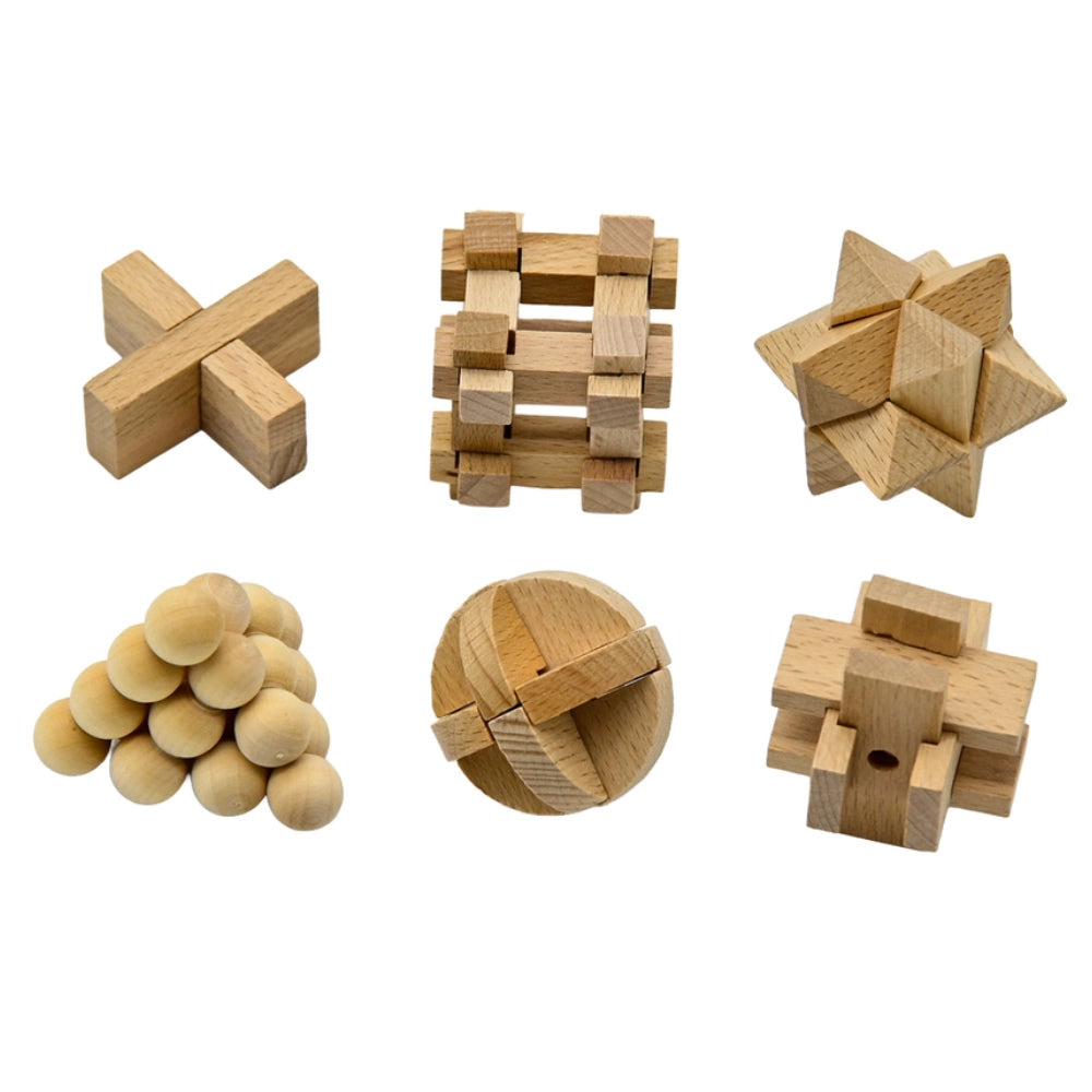 Set 6 Rompicapi in Legno iTotal XL3179 – croce, gabbia, stella, piramide sfere, sfera e cubo intrecciato