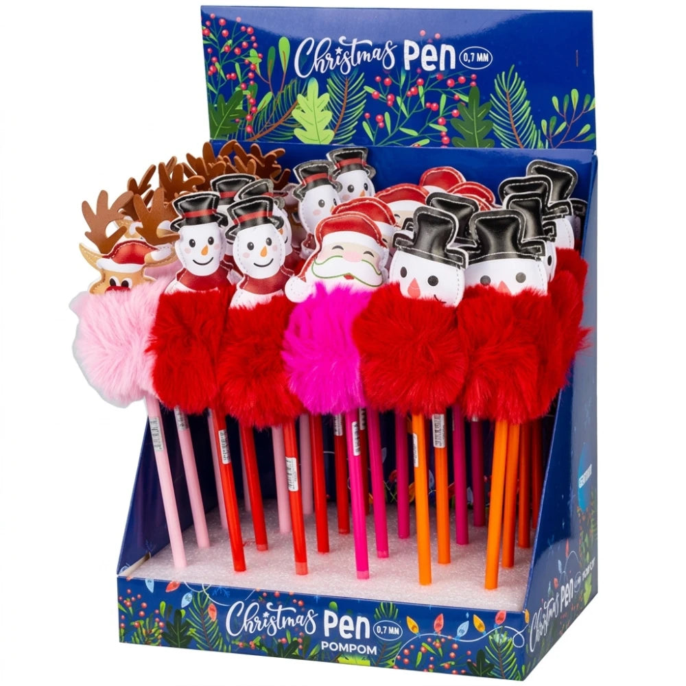 Set 3 penne natalizie con pon pon – Renna, Babbo Natale e Pupazzo di Neve