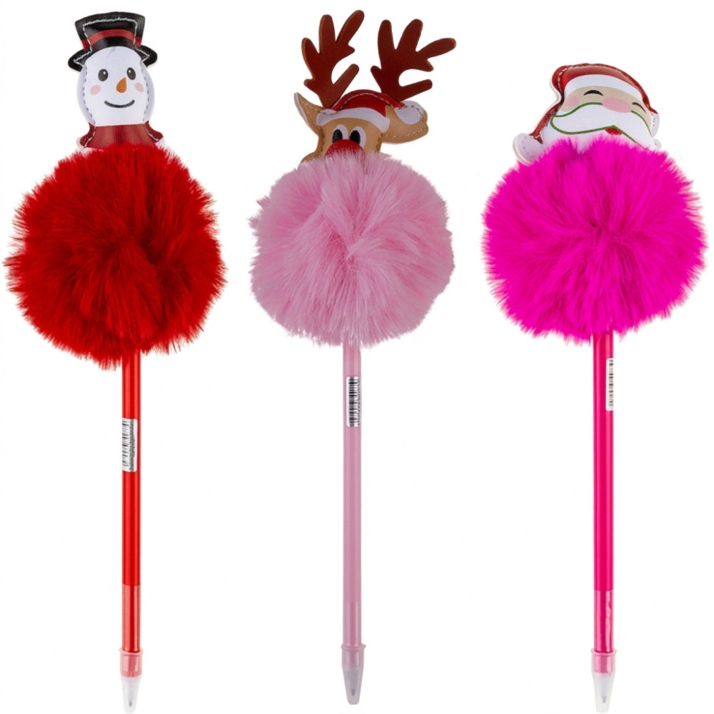Set 3 penne natalizie con pon pon – Renna, Babbo Natale e Pupazzo di Neve