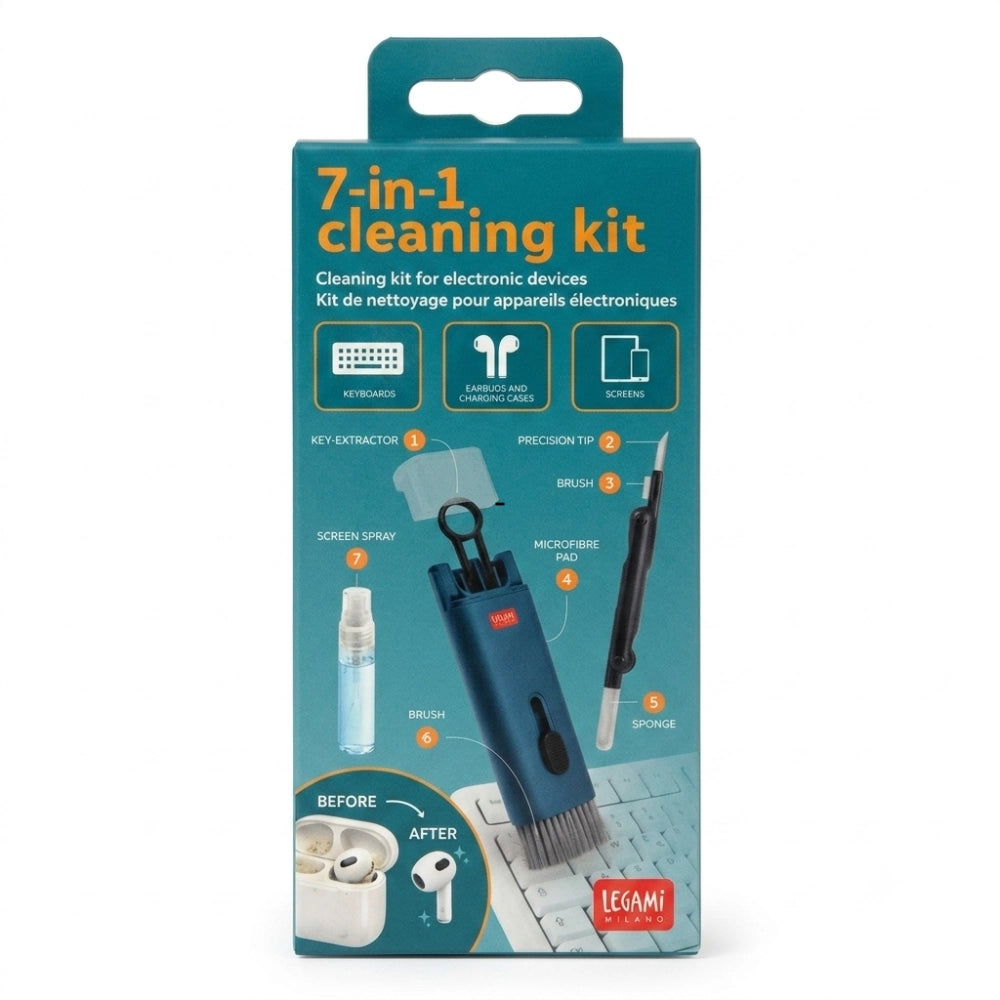 Kit Pulizia 7 in 1 Legami per Dispositivi Elettronici – Tastiera, Auricolari e Schermi