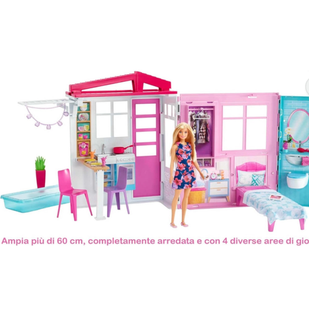 Barbie Loft – Casa Portatile a 1 Piano con Piscina, Bambola e Accessori
