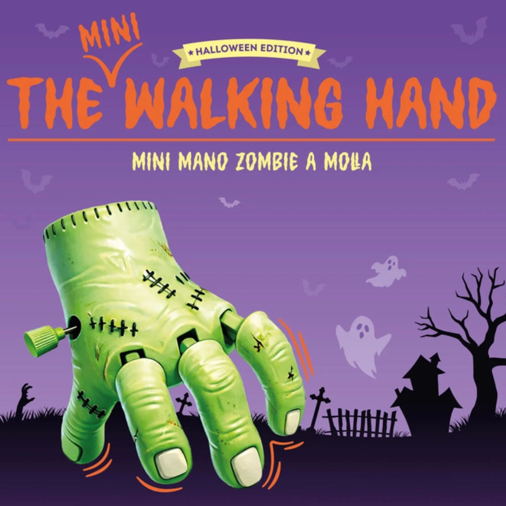 Legami Mini Mano Zombie a Molla – vista tre quarti su sfondo bianco, dita articolate verdi
