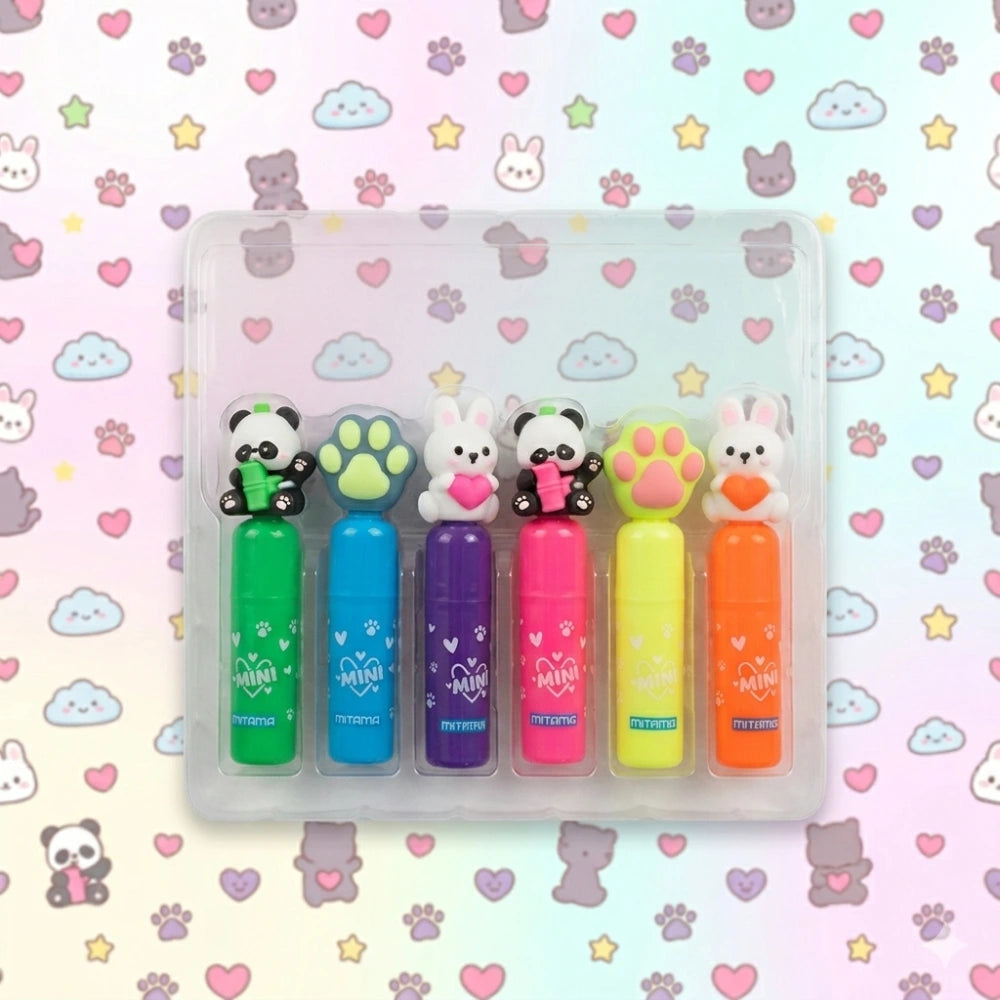 Mini Pennarelli Profumati Fluo Mitama — 6 Colori con Topper Kawaii