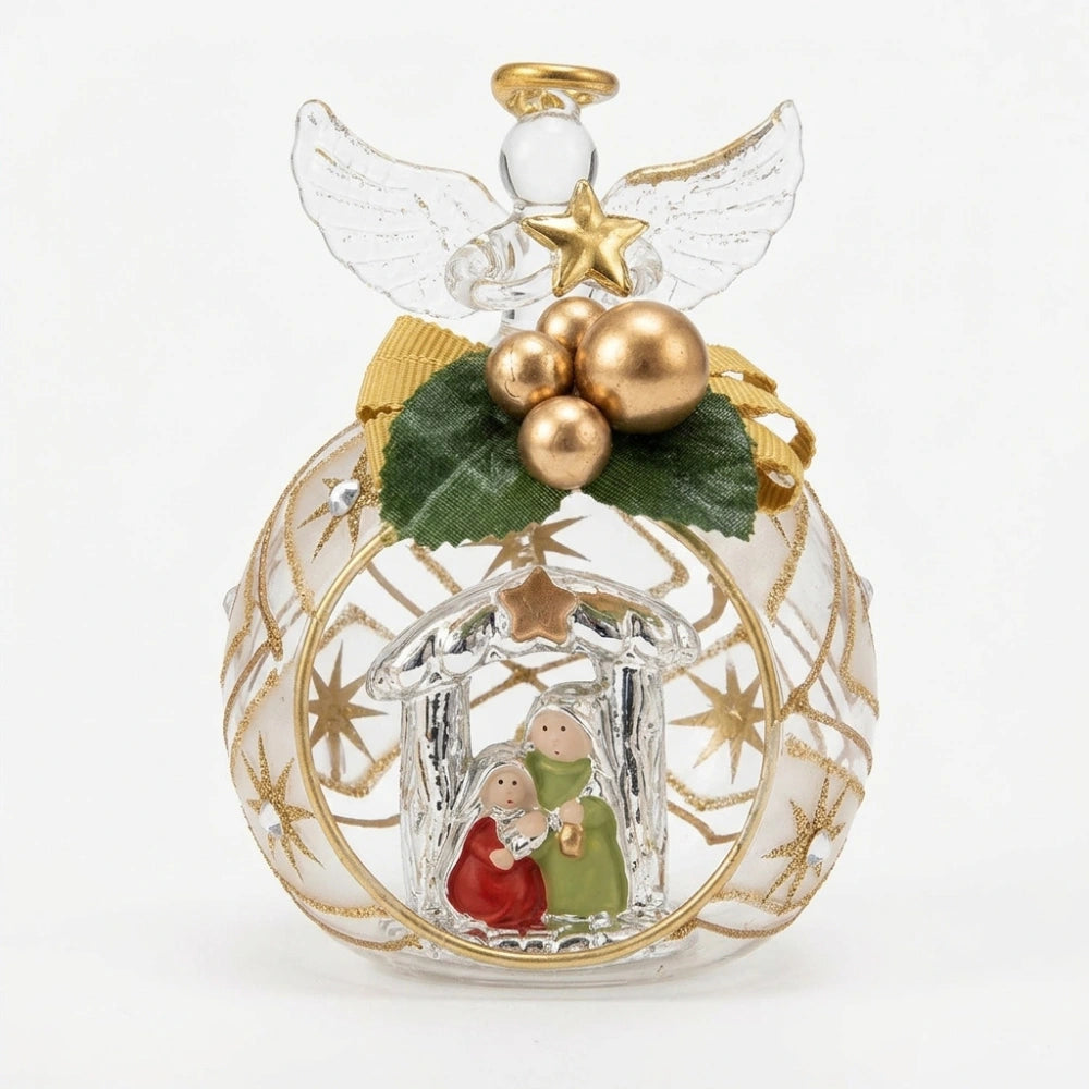 Sfera di Natale in vetro con presepe e angelo