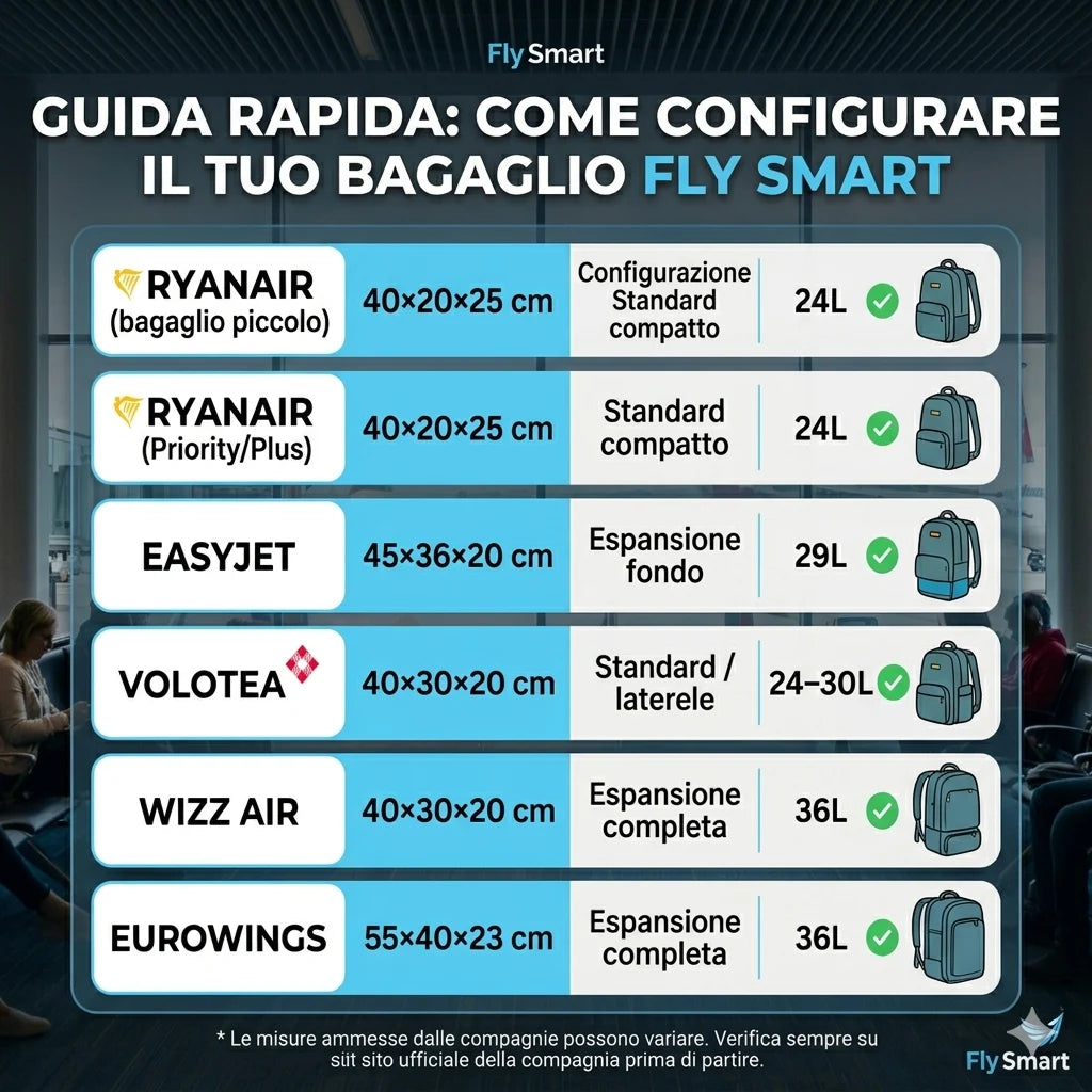 beSmart Fly Smart - Zaino Bagaglio a Mano Low Cost 2026 | 4 Misure in 1 Zaino