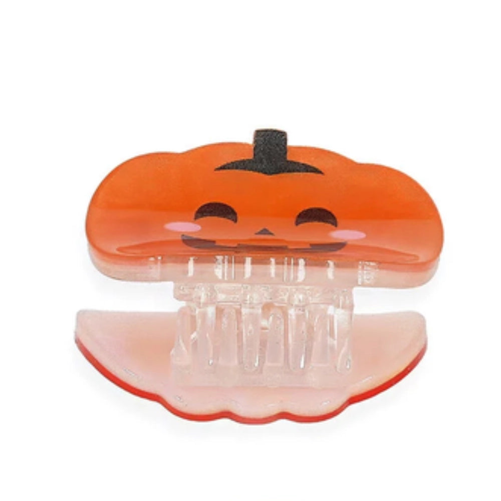 Legami mollettine capelli Halloween – 4 pezzi su sfondo bianco: 2 zucca arancio kawaii + 2 fantasmino bianco glow in the dark