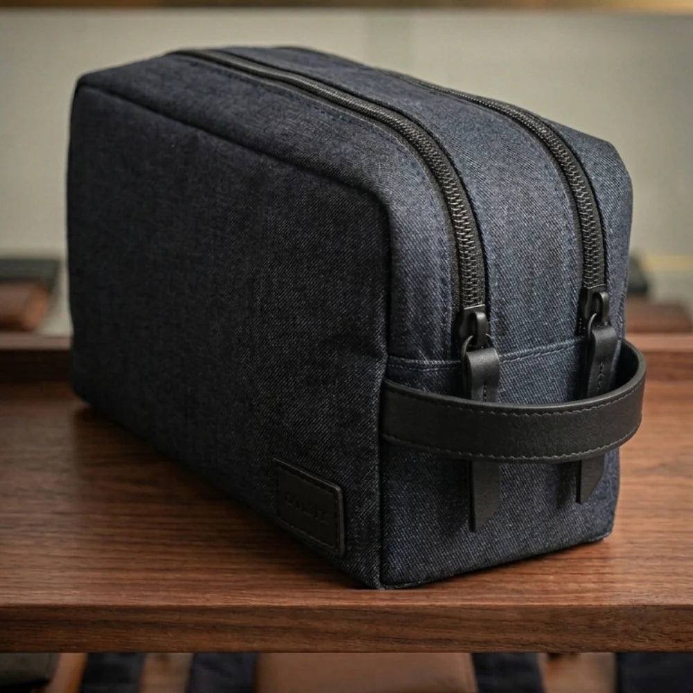 Necessaire Comix 2 Zip Blu con Maniglietta — Astuccio Canvas Scuola