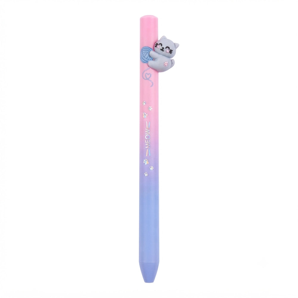 Penna Biro a Scatto Free Hugs Legami Gattino rosa viola sfumato con topper 3D gatto - Meow