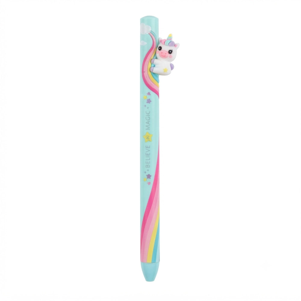 Penna Biro a Scatto Free Hugs Legami Unicorno azzurro menta con topper 3D unicorno arcobaleno - Believe in Magic