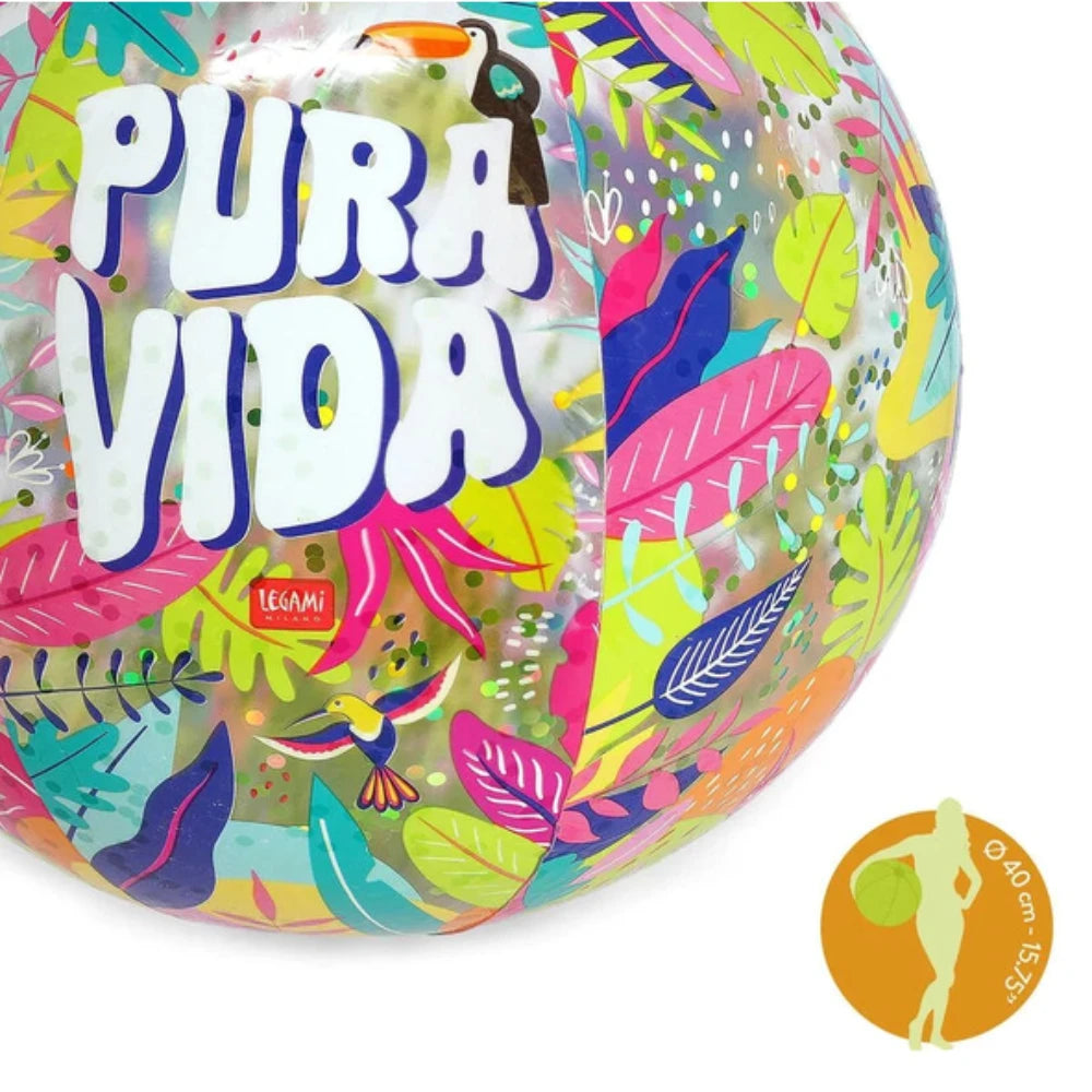 Palla Gonfiabile Glitter Pura Vida Legami – dettaglio fantasia tropicale con tucano