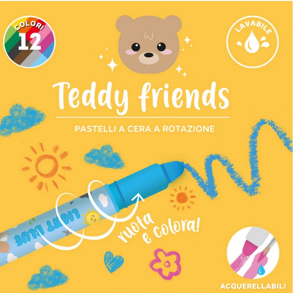 Set di 12 Pastelli a Cera a Rotazione Teddy Friends – Legami