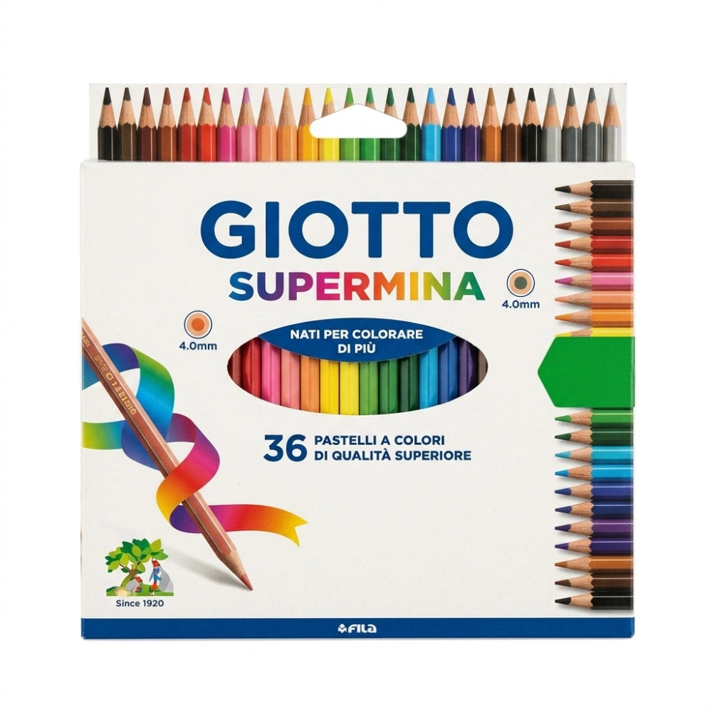 Pastelli Giotto Supermina 36 colori – retro confezione con specifiche tecniche