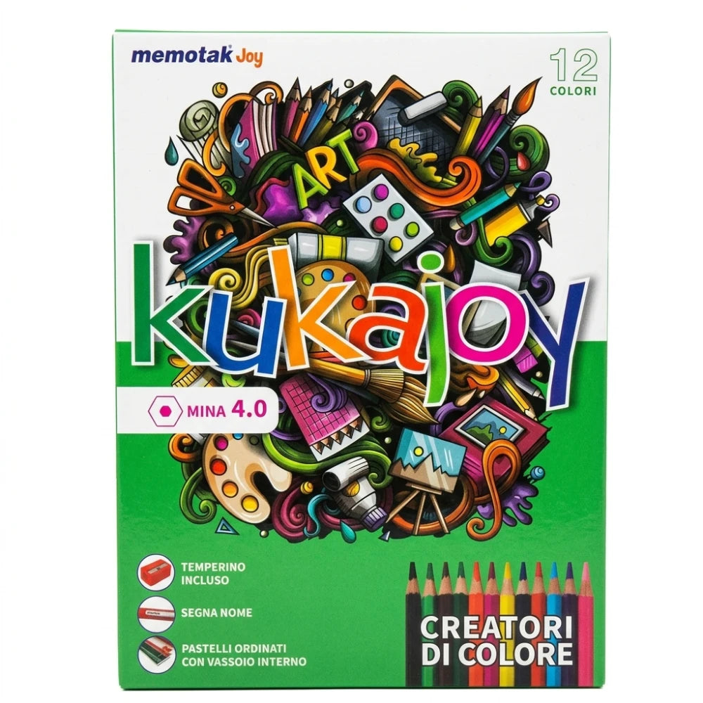 Kukajoy – Pastelli Colorati Mina 4mm 12 Colori con Temperino Incluso