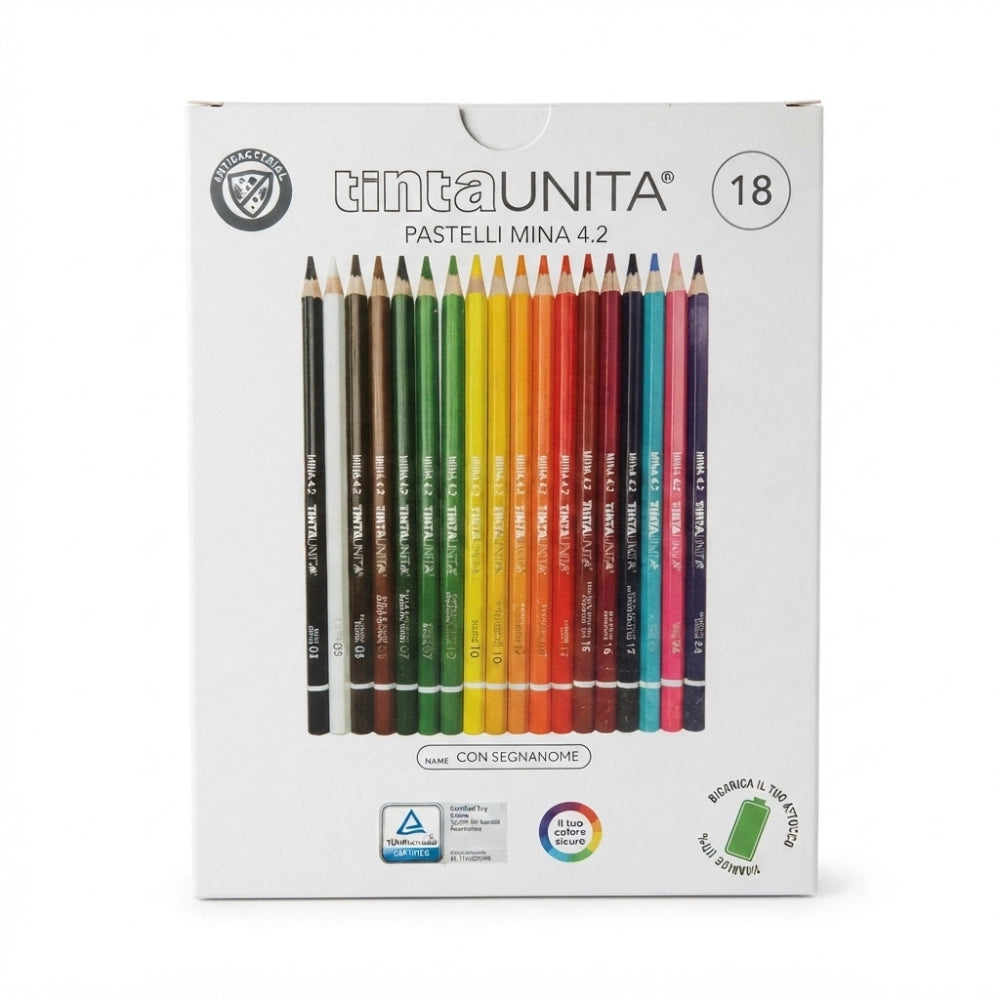 Pastelli TintaUnita 18 colori mina 4.2 con segnanome - confezione Pool Over