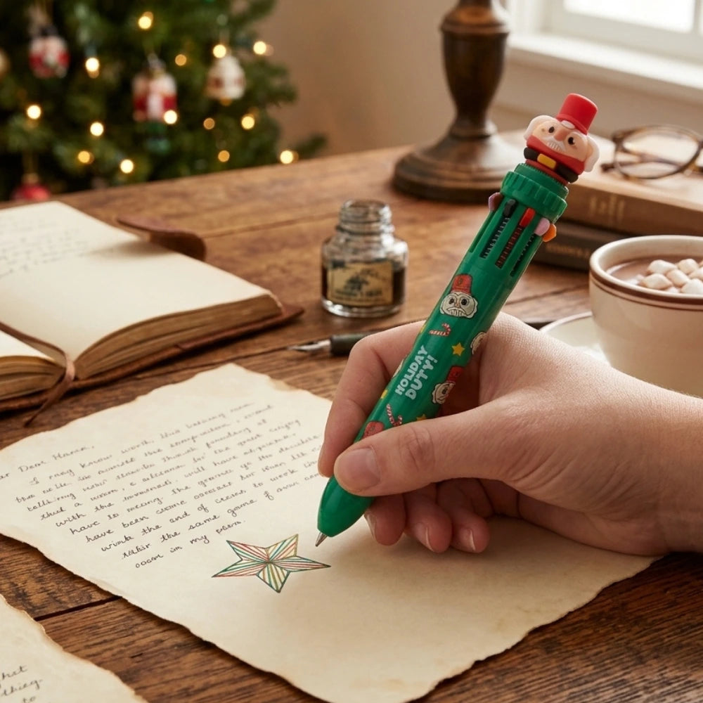 Penna natalizia a 10 colori – Babbo Natale, Pupazzo di neve e Schiaccianoci