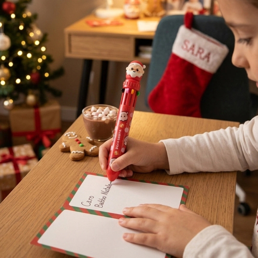 Penna natalizia a 10 colori – Babbo Natale, Pupazzo di neve e Schiaccianoci