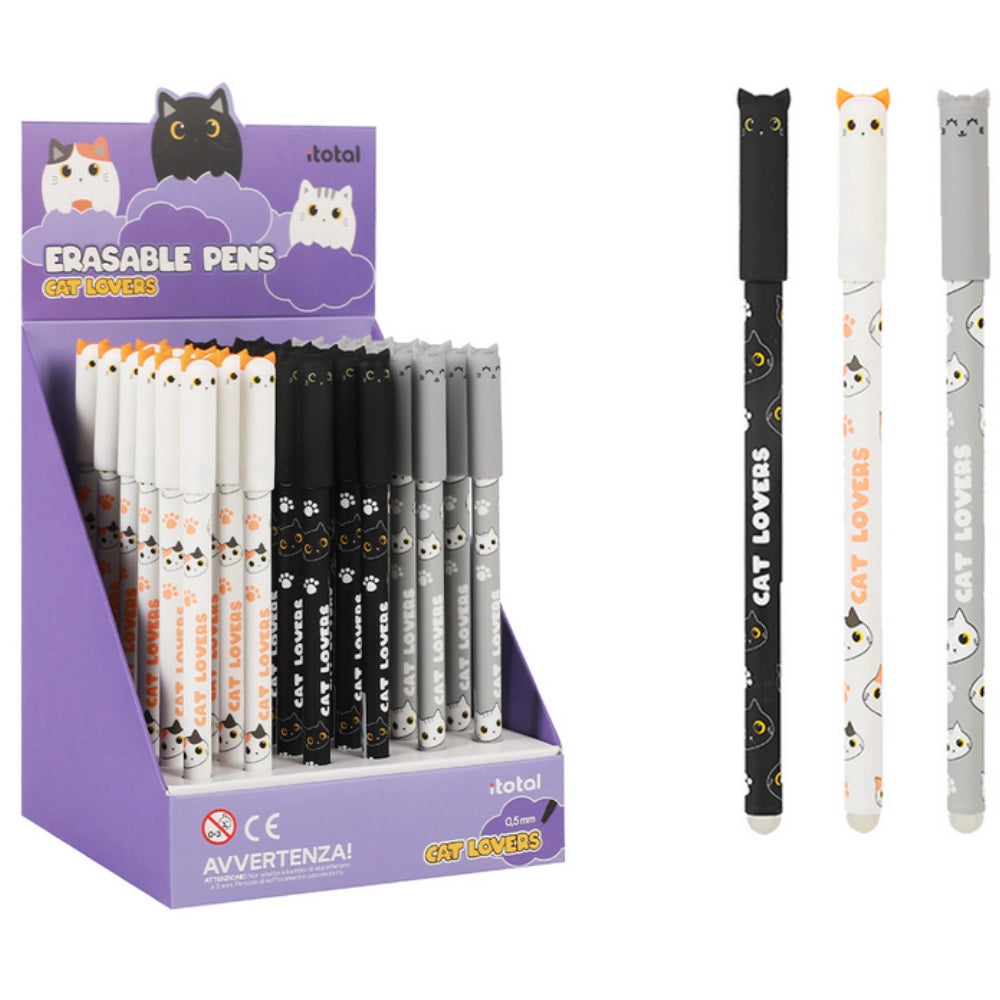 Penna Cancellabile CAT LOVERS con Tappo Gatto Nero – I-Total | Inchiostro Blu